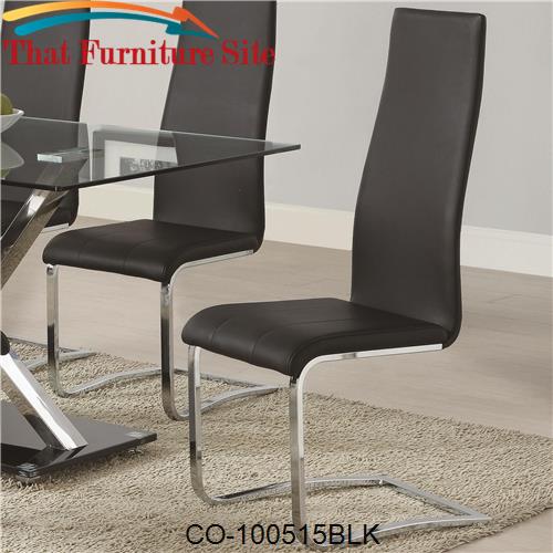 Modern Dining Black Faux Leather Dining Chair with Chrome Legs by Coas