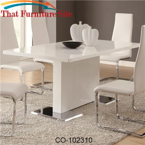 Modern Dining White Dining Table with Chrome Metal Base by Coaster Fur