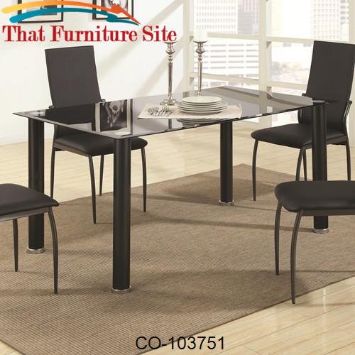 103750 Contemporary Metal Dining Table with Glass Top by Coaster Furni