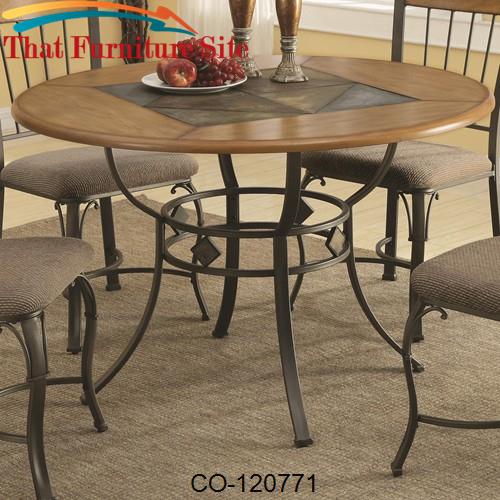 1207 Round Dining Table with Metal Legs and Wood Top Inlaid with a Sla