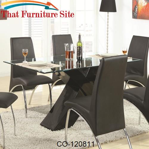 Ophelia Contemporary Glass Top Dining Table with Black X Pedestal by C