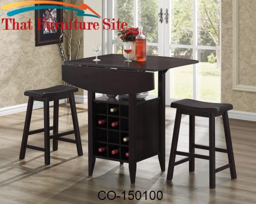 Bar Units and Bar Tables 3 Piece Drop Leaf Bar Table and Stool Set by 