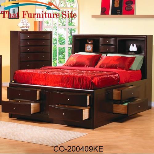 Phoenix Contemporary King Bookcase Bed with Underbed Storage Drawers b