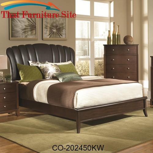 Addley California King Brown Upholstered Shell Headboard Bed by Coaste