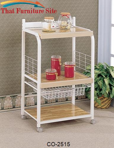 Kitchen Carts White Utility Serving Cart with 3 Laminated Shelves &amp; Wi