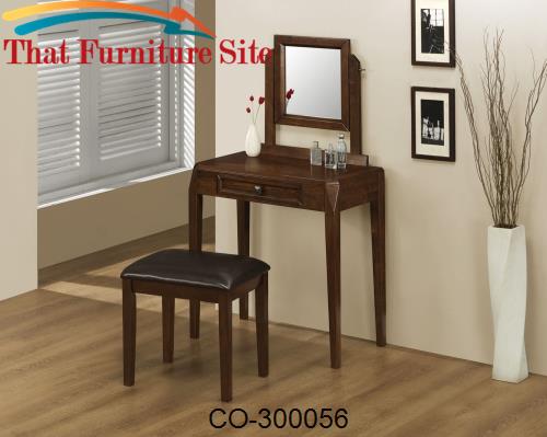 Vanity Detailed With Beveled Corners  Stool Dark  Brown Leather by Coa