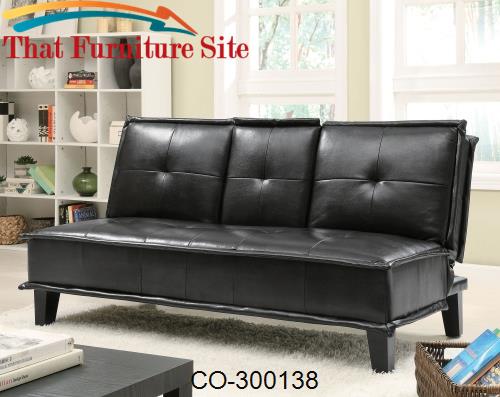 Sofa  Bed is Wrapped in a Durable Black Leather-Like Vinyl by Coaster 