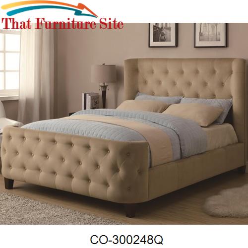 Upholstered Beds Queen Upholstered Tan Velvet Bed with Button Tufting 