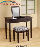 Vanities Contemporary Cappuccino Lift-Top Vanity with Upholstered Stool by Coaster Furniture 