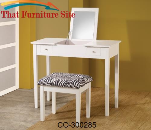 Vanities Contemporary White Lift-Top Vanity with Upholstered Stool by 