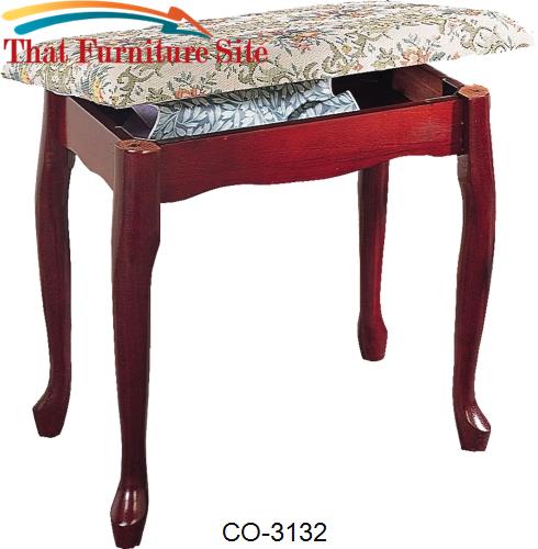 Foot Stools Cherry Finish Upholstered Vanity Stool Bench with Lift Top