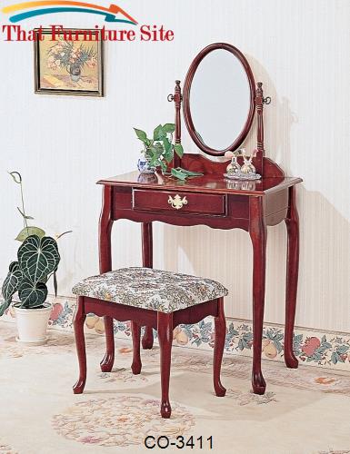 Vanities Traditional Vanity and Stool with Fabric Seat by Coaster Furn