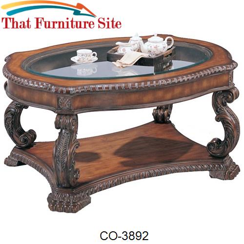 Doyle Traditional Oval Cocktail Table with Glass Inlay Top by Coaster 