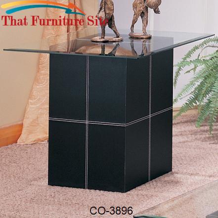 Williams Contemporary End Table With Bonded Leather Base and Glass Top