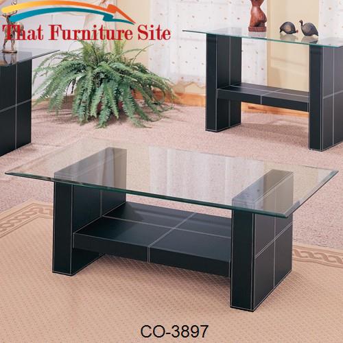 Williams Contemporary Cocktail Table with Bonded Leather Base and Glas