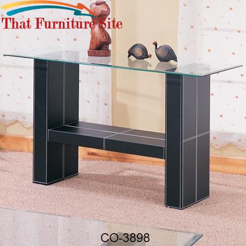 Williams Contemporary Sofa Table with Bonded Leather Base and Glass To