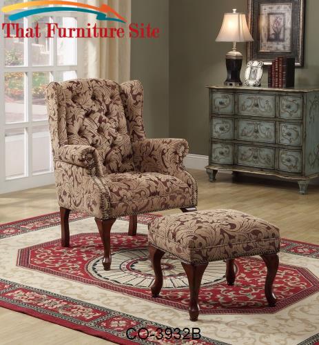 Accent Seating Traditional Tufted Wing Back Chair and Ottoman by Coast