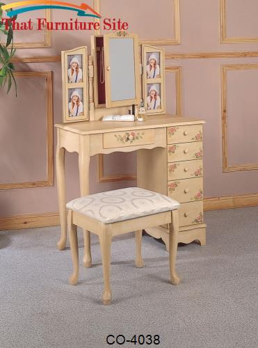 Vanities Traditional Cottage Style Vanity with Hand Painting and Stool