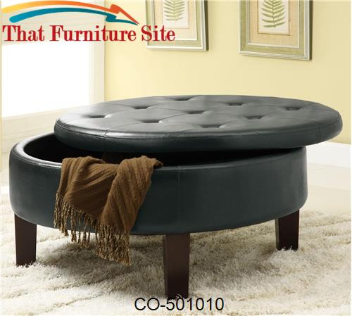 Ottomans Round Upholstered Storage Ottoman with Tufted Top by Coaster 