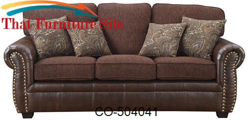 Florence Chenille Fabric/Vinyl Sofa with Nailhead Trim by Coaster Furn
