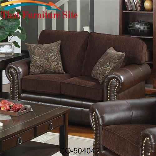 Florence Chenille Fabric/Vinyl Love Seat with Nailhead Trim by Coaster