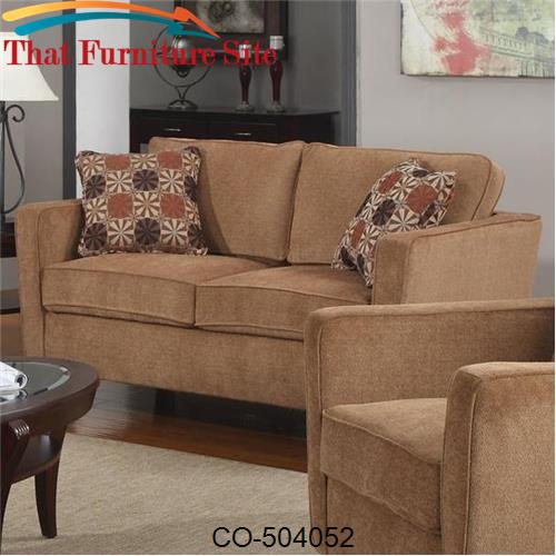 Marya Contemporary Loveseat with Slim Track Arms and Accent Pillows by