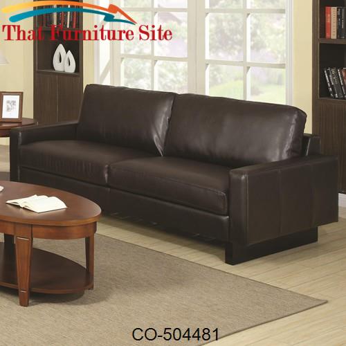 Ava Brown Contemporary Leather Sofa with Platform Legs by Coaster Furn
