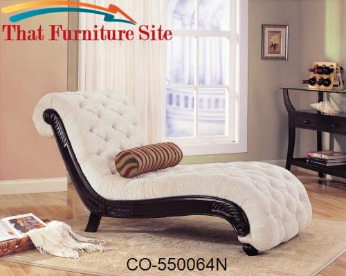 Accent Seating Traditional Chaise with Button Tufting and Carved Wood 