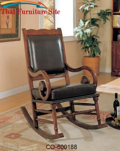 Rockers Traditional Wood Rocker with Brown Bicast Leather Seat and Bac