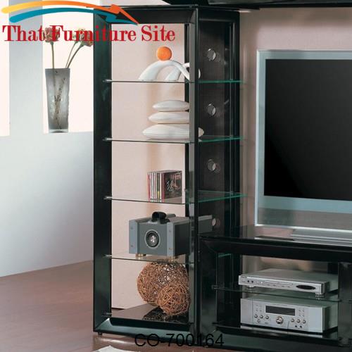 Wall Units Black Media Tower with 5 Glass Shelves by Coaster Furniture
