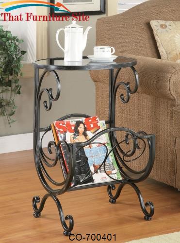 Accent Tables Metal &amp; Glass Side Table with Scroll Magazine Rack by Co