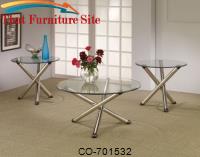 3 Piece Occasional Table Sets Coffee Table and End Table w/ Round Glass Tops by Coaster Furniture 