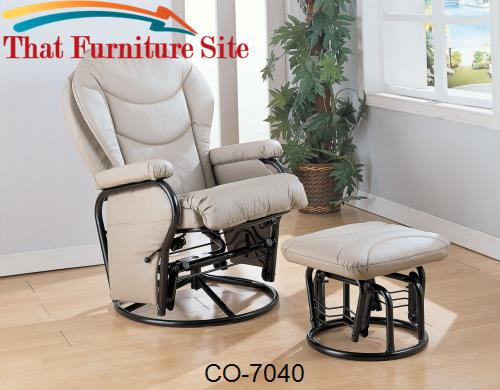 Bone Leather Cushion Reclining Glider Rocker and Ottoman by Coaster Fu