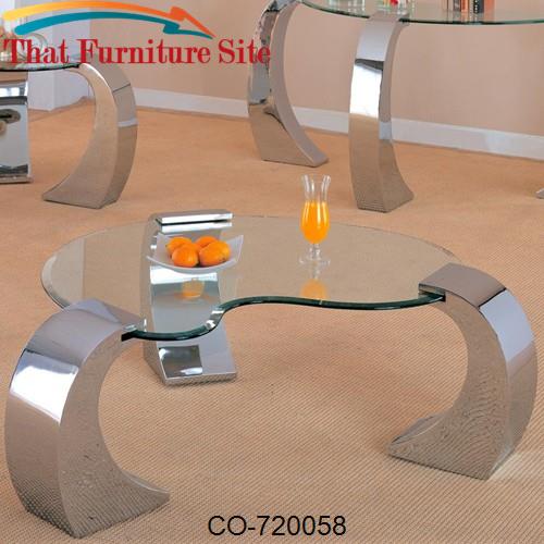 Custer Contemporary Cocktail Table with Metal Base and Kidney Glass To