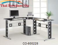 Desks Modern L Shape Desk with Silver Frame &amp; Black Glass by Coaster Furniture 