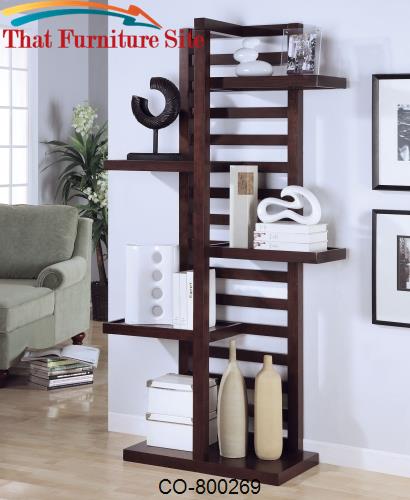 Bookcases Contemporary Asymmetrical Slat Back Bookcase by Coaster Furn