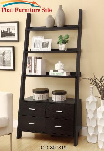 Bookcases Leaning Ladder Bookshelf with 2 Drawers by Coaster Furniture
