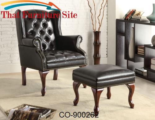Accent Seating Traditional Wing Back Button Tufted Chair and Ottoman b