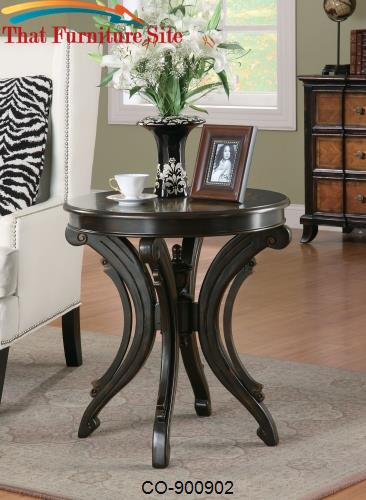 Accent Tables Round End Table with Animal Print Top &amp; Scrolled Base by