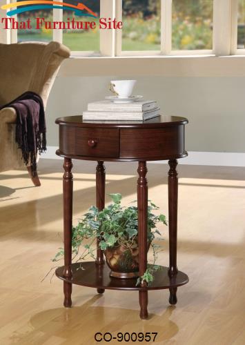 Accent Tables Round End Table with Storage Drawer &amp; Inlay Shelf by Coa