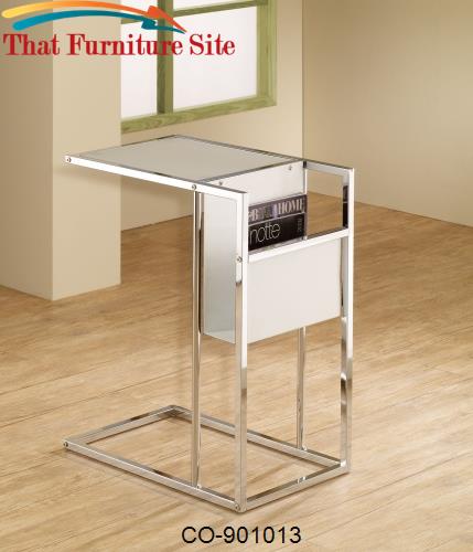 Accent Tables White &amp; Chrome Snack Table with Built-In Magazine Rack b