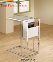 Accent Tables White &amp; Chrome Snack Table with Built-In Magazine Rack by Coaster Furniture 