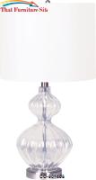 Table Lamp With a Ribbed Glass Base and White Drum Shade by Coaster Furniture 