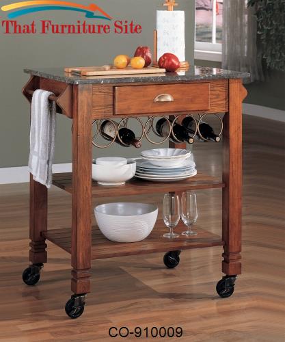 Kitchen Carts Granite Top Kitchen Cart with Wine Storage by Coaster Fu